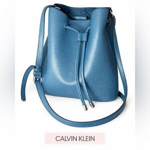 CALVIN KLEIN Blue Spring Color Bucket Bag Crossbody Drawstring Everyday Purse
